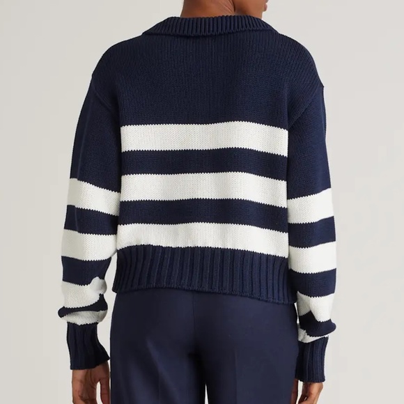 Quince Organic Cotton Cropped Polo Sweater | Women’s XS | Navy White Preppy - Picture 2 of 8